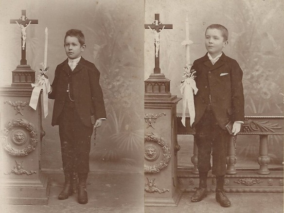 Herman on the left, Julius on the right. Julius' photo had the year 1897 on the back, so he'd have been 10 years old. This is consistent with a First Communion certificate for his half-sister who was also 10 when she received hers in 1890.
