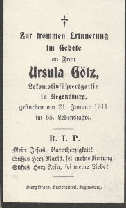 Funeral card of Ursula Götz
