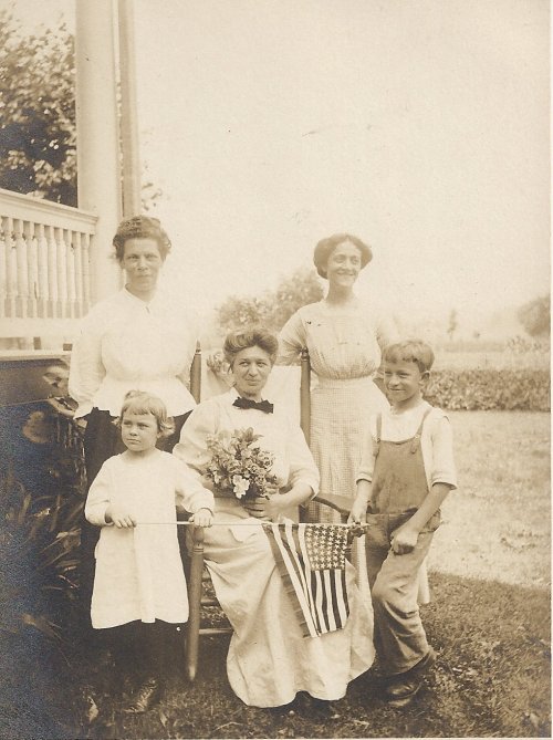 Laura (center) having some fun with family. The woman on the right is sister-in-law Teresa. The boy is Charles, son of Teresa and Ignatz and Laura's nephew. The girl may be his sister Teresa but appears too young. The woman on the left is unidentified but looks strikingly like my grandmother, which leads me to believe it is my great-grandmother Marie, Laura's sister-in-law. Approximate date:  1915-1917. Approximate place: Elizabeth, NJ