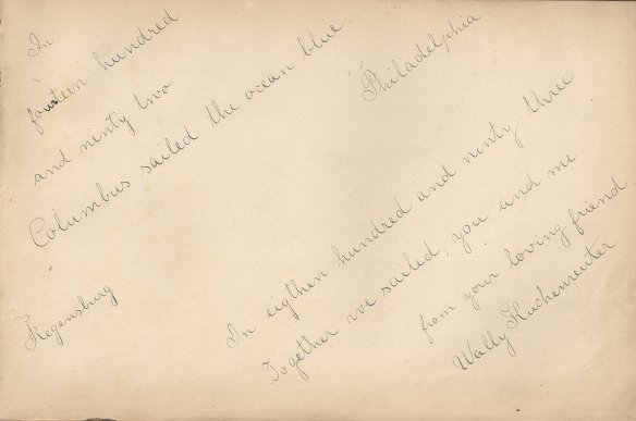 Wally Kuchenreuter's entry in Hilaury's autograph book circa July 1893
